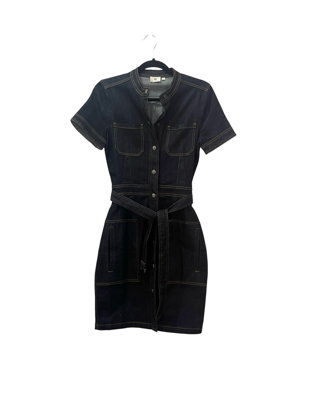 AG Adriano Goldschmiedt Blue Denim Snap Front Belted Mini Dress